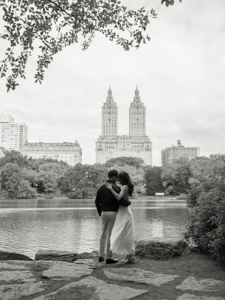 Classic Central Park engagement photos at Bethesda Terrace fountain plaza NYC