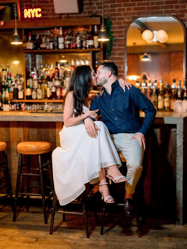 Romantic silhouette at Bethesda Terrace arcade Central Park engagement session