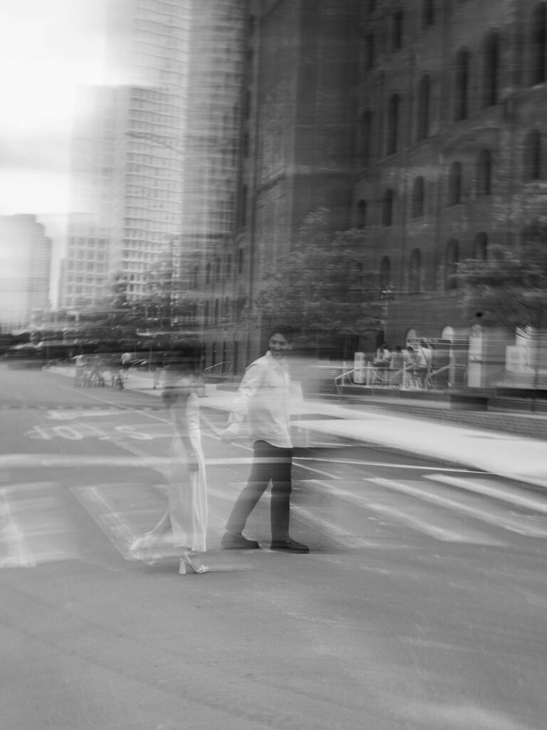 Williamsburg Brooklyn engagement photos with bridge and city skyline backdrop