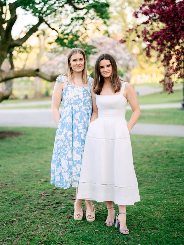 LGBTQ engagement session couple portrait in Boston Public Garden during spring