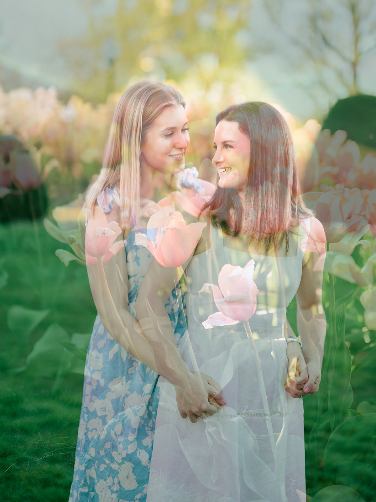 Intimate engagement session in South End Boston with tulips and spring flowers.