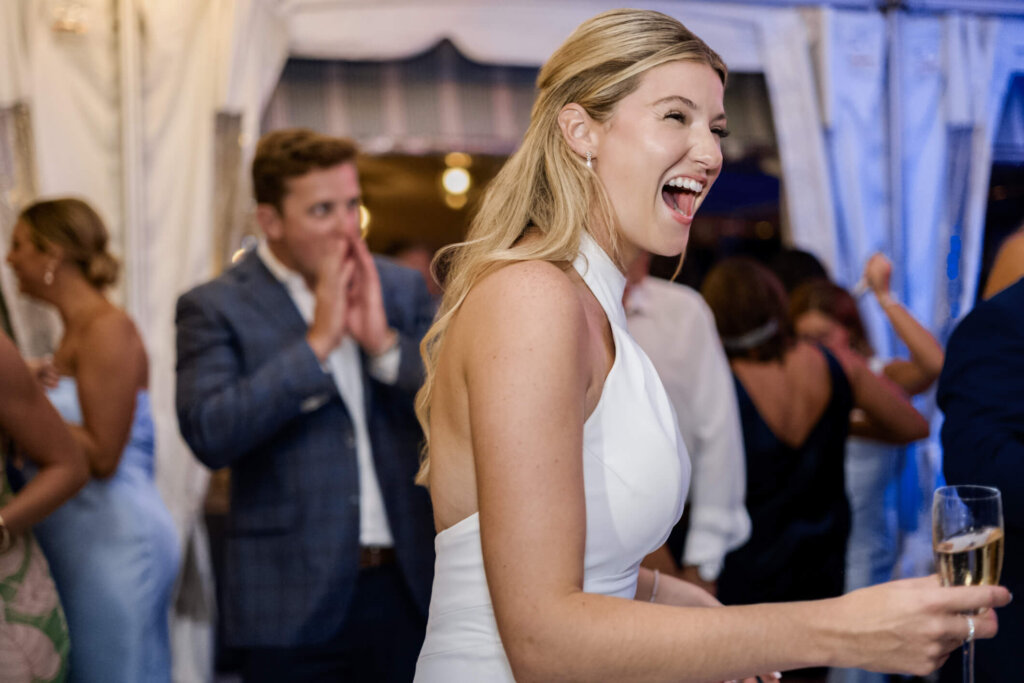 Bride and groom seated during the reception at Chatham Bars Inn
