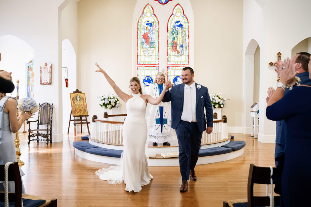 Just married recessional at St. Christopher’s Episcopal Church in Chatham, Massachusetts