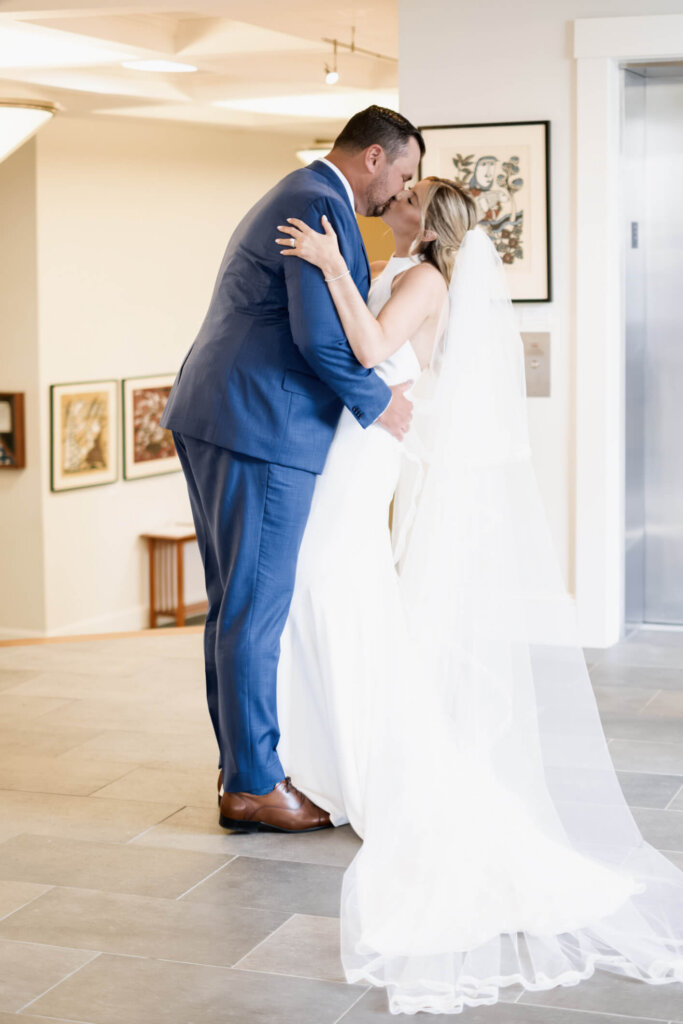 Bride and groom exiting St. Christopher’s Episcopal Church after their Cape Cod wedding ceremony