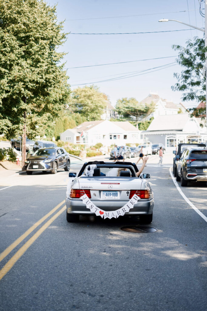 Just married car leaving St. Christopher’s Episcopal Church in Chatham