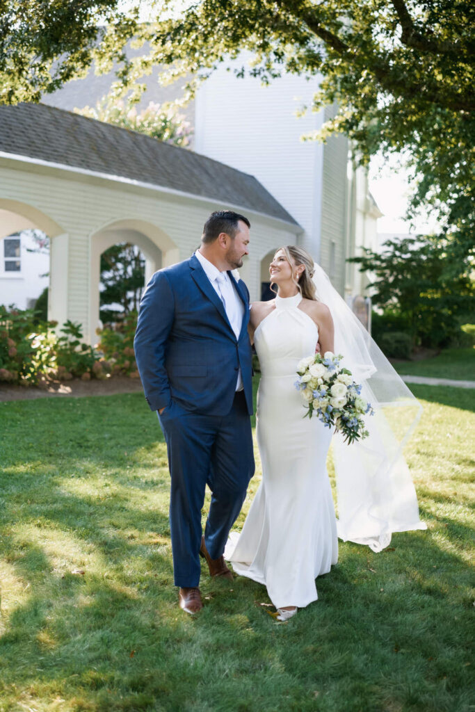 Bride and groom portrait on the lawn at Chatham Bars Inn in Chatham, Massachusetts