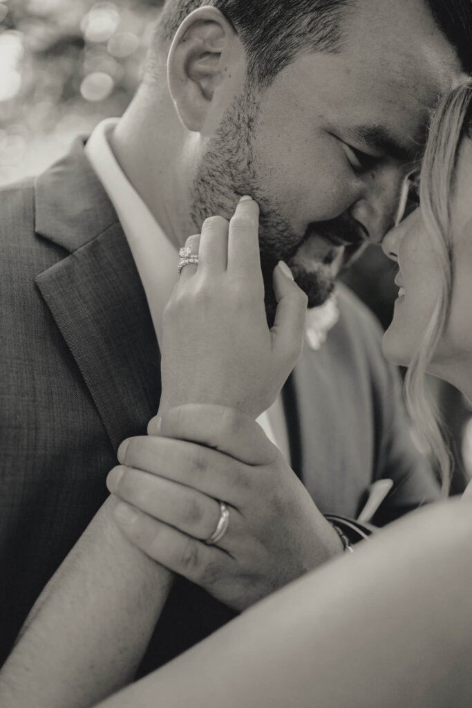 Blue and white bridal bouquet detail at Chatham Bars Inn