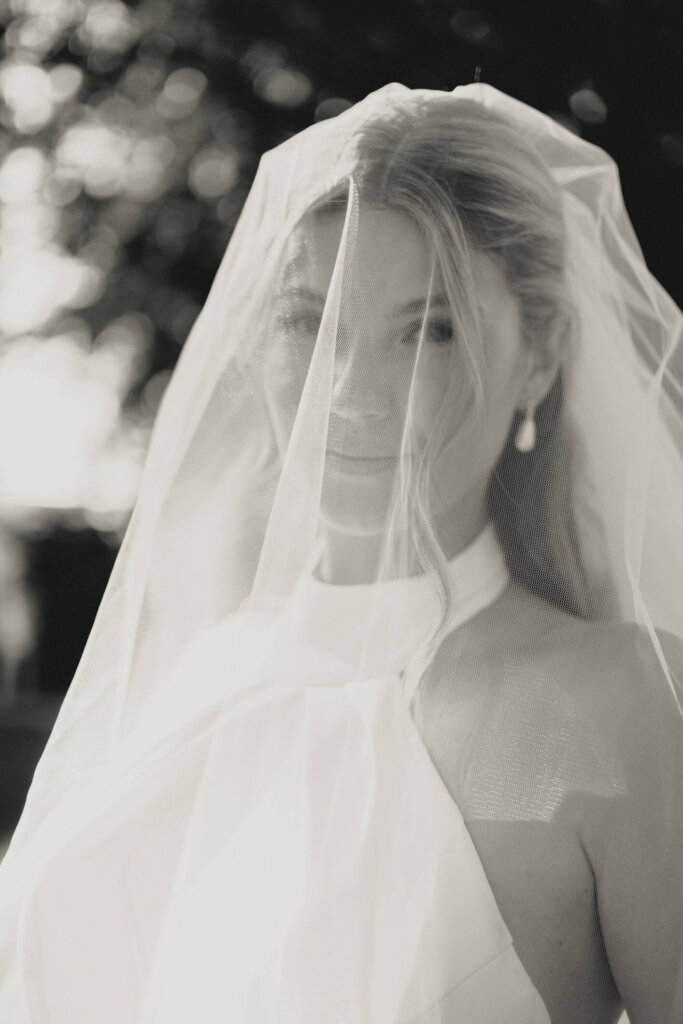 Veiled bridal portrait with soft light at Chatham Bars Inn in Chatham, Massachusetts