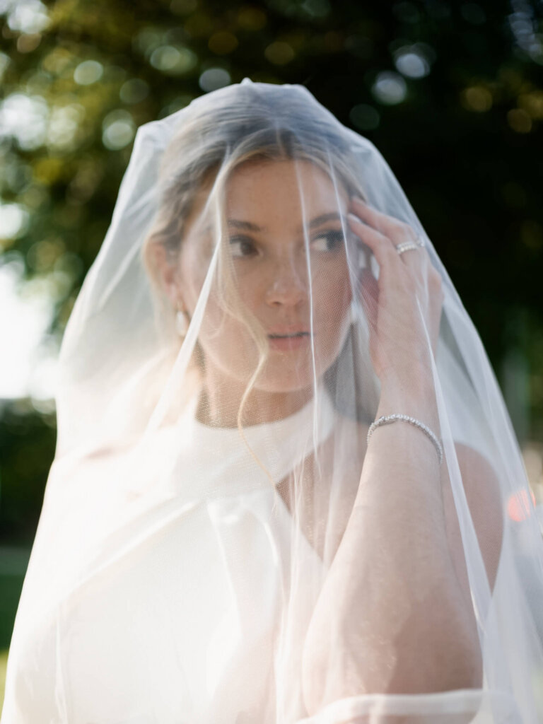 Bride portrait outside Chatham Bars Inn after the ceremony on Cape Cod