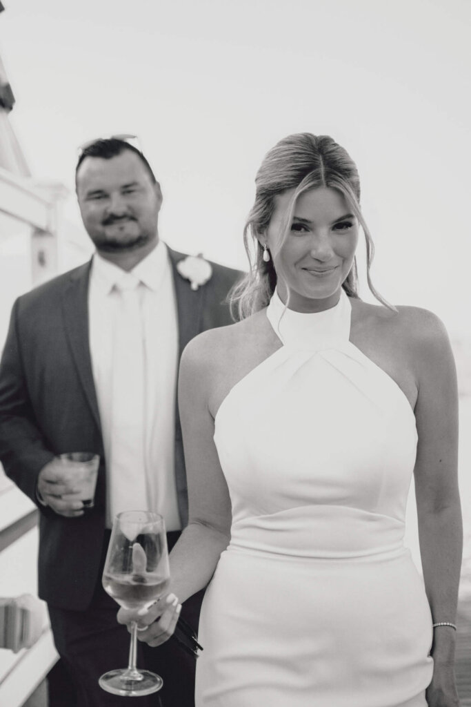 Bride portrait in a halter reception dress at Chatham Bars Inn