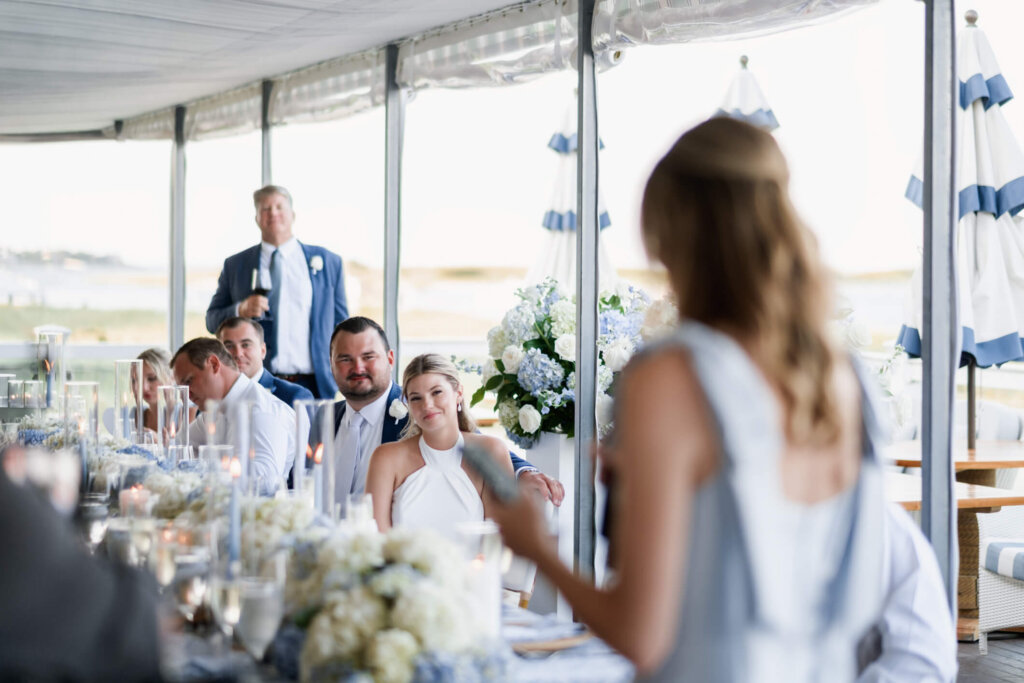 Guest giving a speech during the wedding reception at Chatham Bars Inn