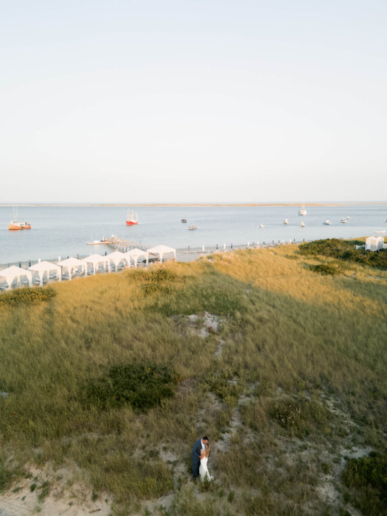 Aerial view of the beach and dunes at Chatham Bars Inn in Chatham, Massachusetts