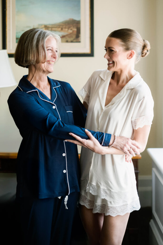 Bride with her mother during getting ready before her Bedford Golf and Tennis Club wedding