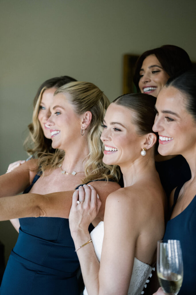 Bride smiling in her wedding gown before the Bedford ceremony in New York