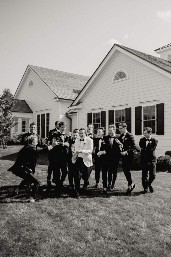 Wedding party portrait on the lawn at Bedford Golf and Tennis Club