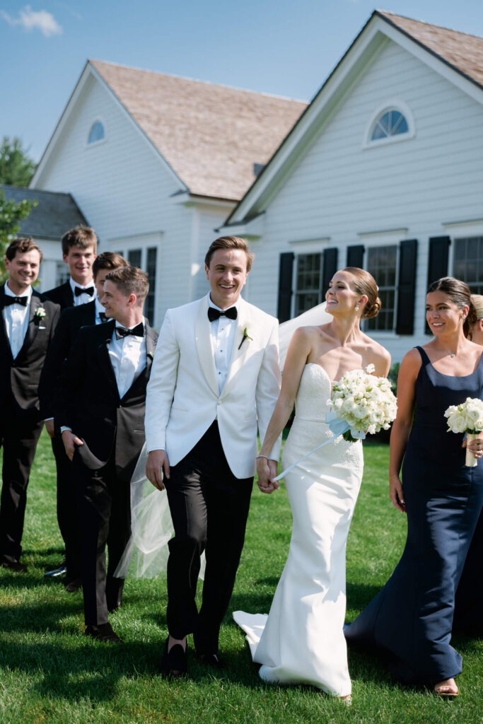 Ceremony floral arrangement with blue and white flowers at Bedford Golf and Tennis Club