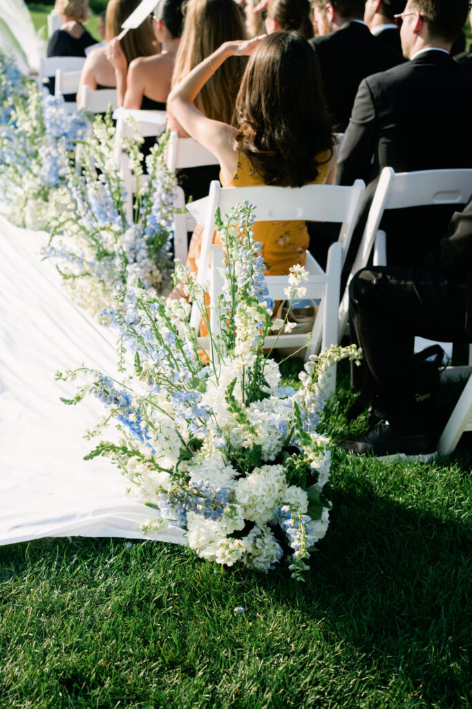 Close view of ceremony flowers at Bedford Golf and Tennis Club outside NYC