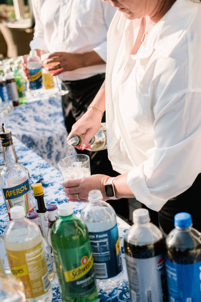 Cocktail being poured at the Bedford Golf and Tennis Club wedding reception