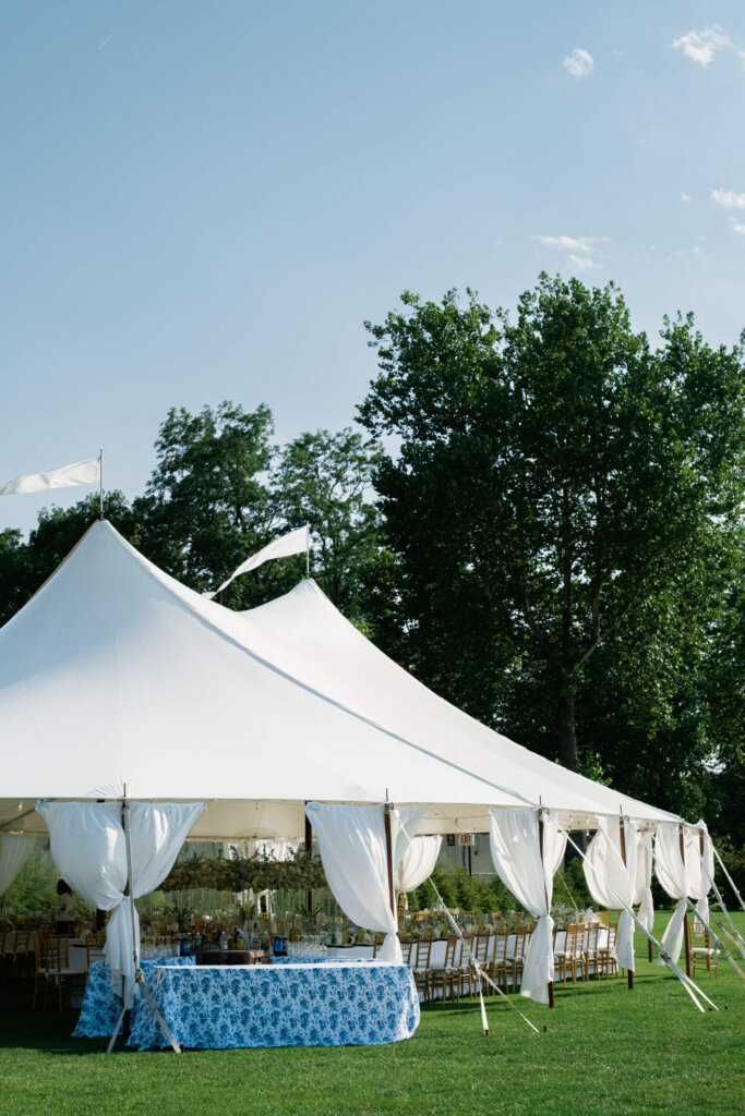 White tent exterior at Bedford Golf and Tennis Club in Bedford, New York