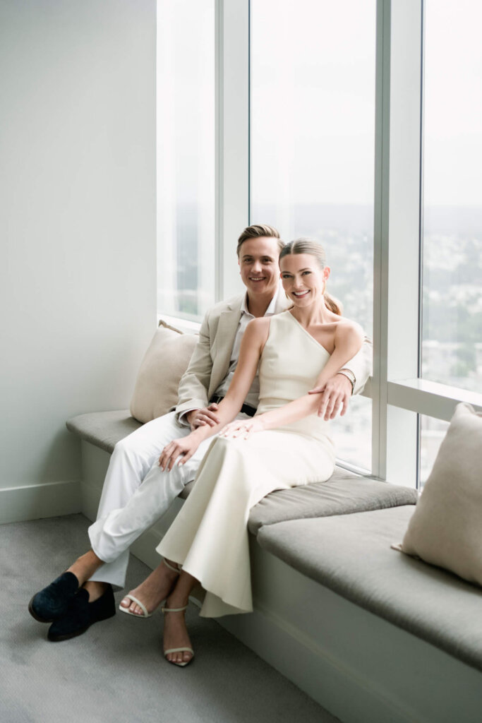 Louise and James portrait by the windows at their New York welcome dinner