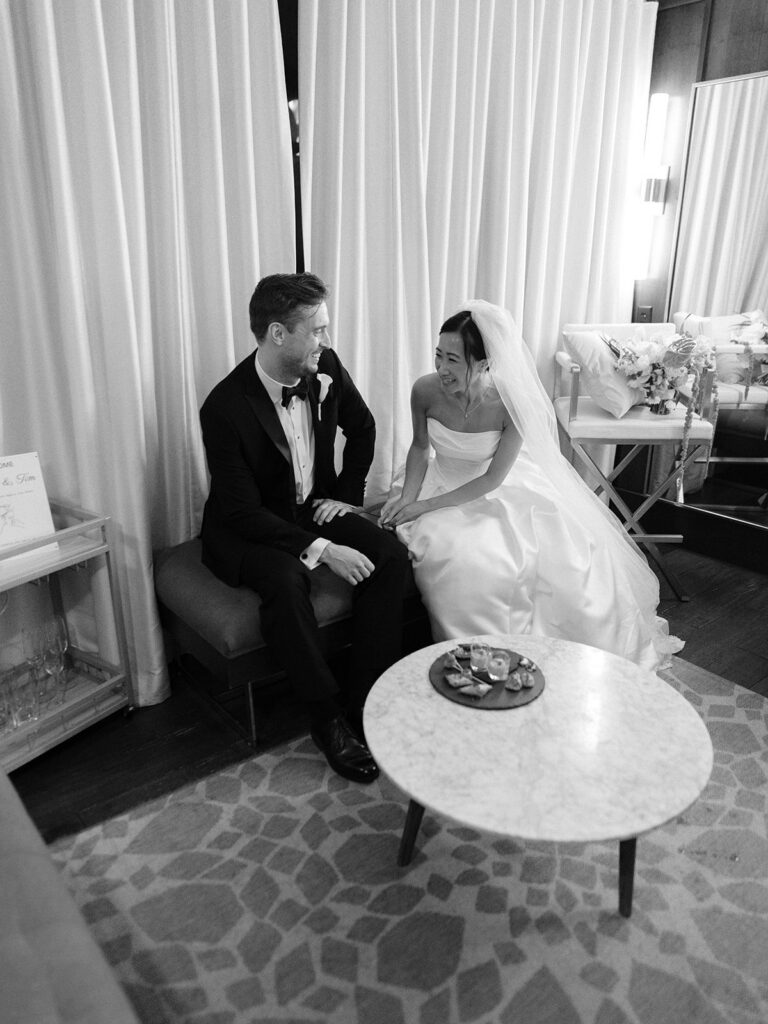 Tiffany and Tim sharing a quiet bite together after their ceremony