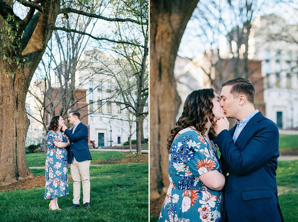 Lush greenery at the Richmond Capitol Building grounds during engagement session