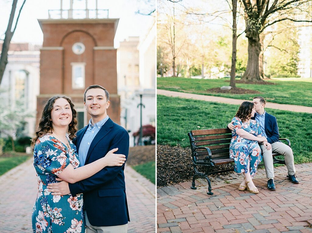 Richmond Capitol Engagement Session grounds bell tower