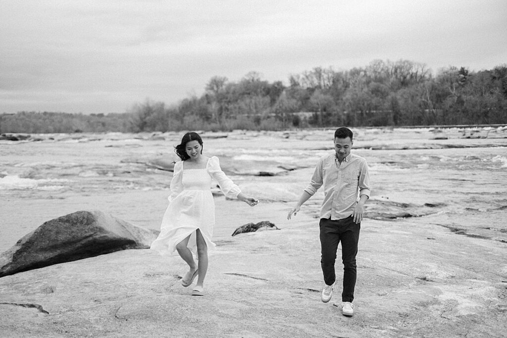 Romantic Belle Isle Engagement Session couple walking