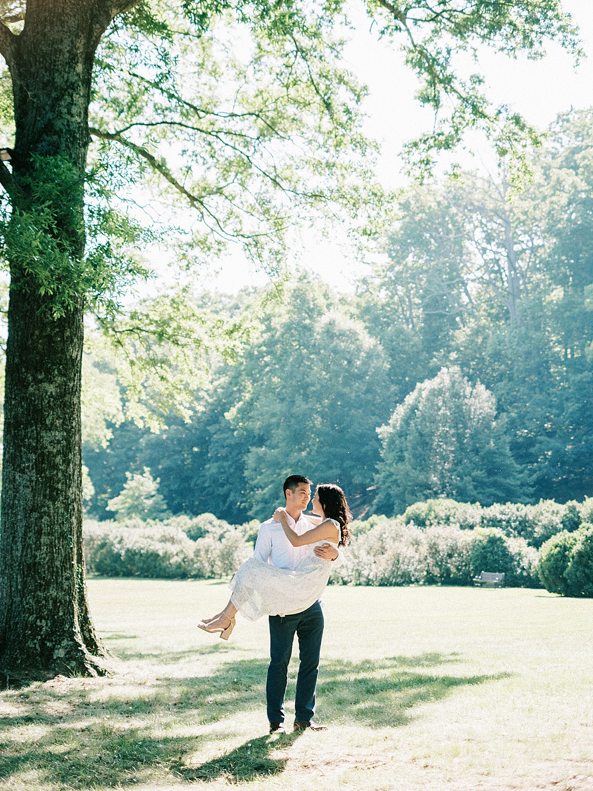 couple together at morven park for their midday engagement session.