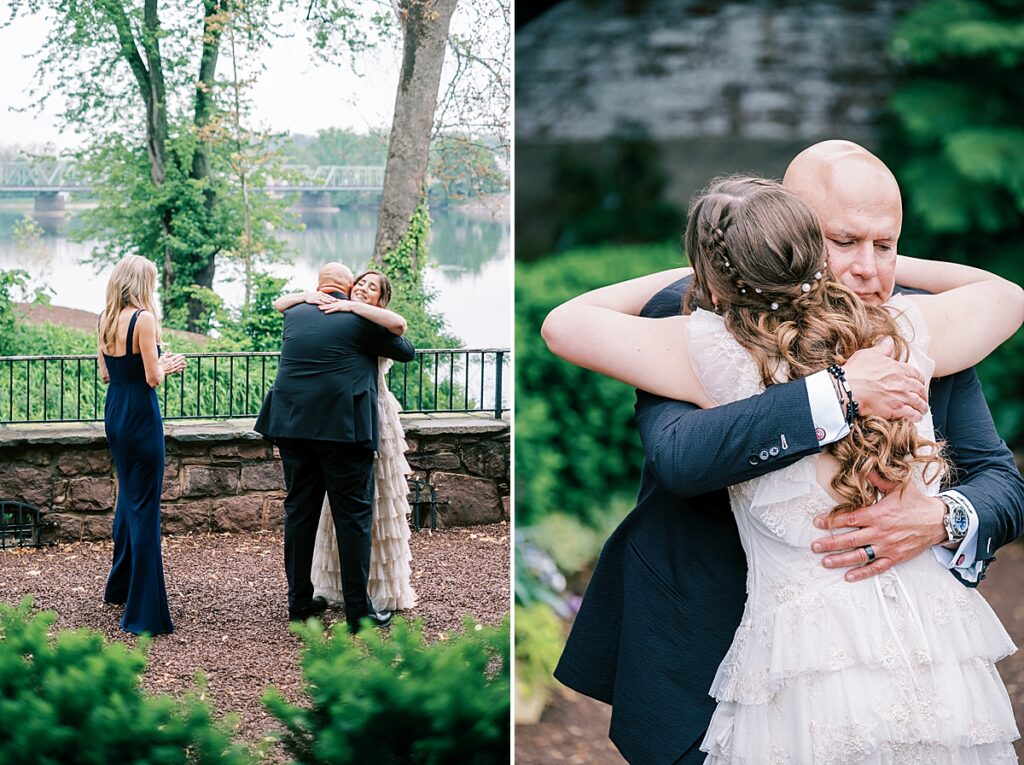 father daughter first look at spring wedding at the carriage house of new hope
