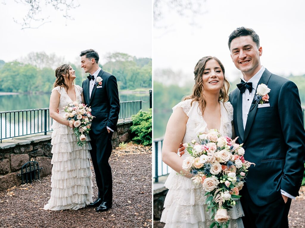 bride and groom portraits at spring wedding at the carriage house of new hope