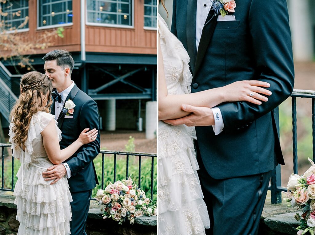 bride and groom portraits at spring wedding at the carriage house of new hope