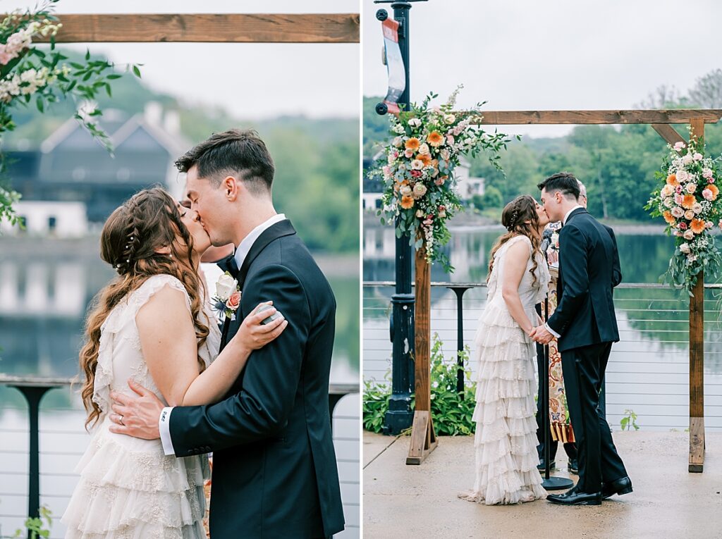 first kiss at classic stella of new hope rainy spring wedding