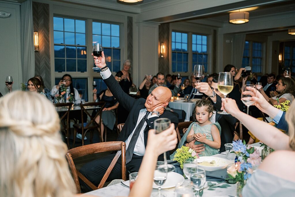 toasts at elegant stella of new hope rainy spring wedding