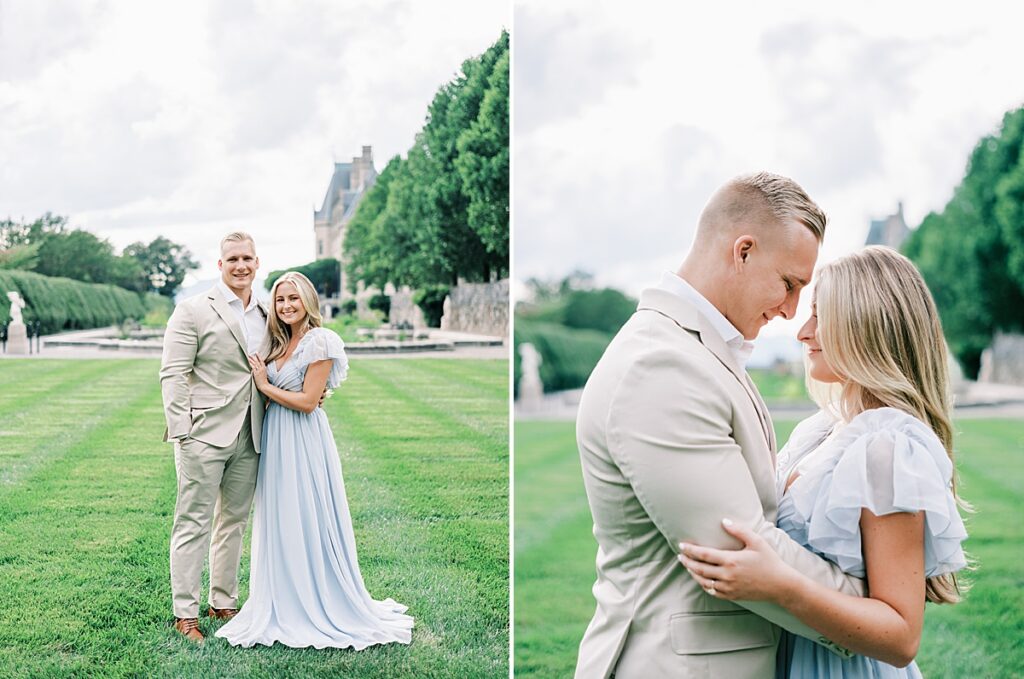 Couple sharing a romantic moment in Biltmore's Italian Gardens during their Biltmore Estate Engagement Session