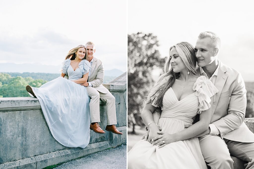 Biltmore Estate's South Terrace serving as a scenic backdrop for Asheville engagement session