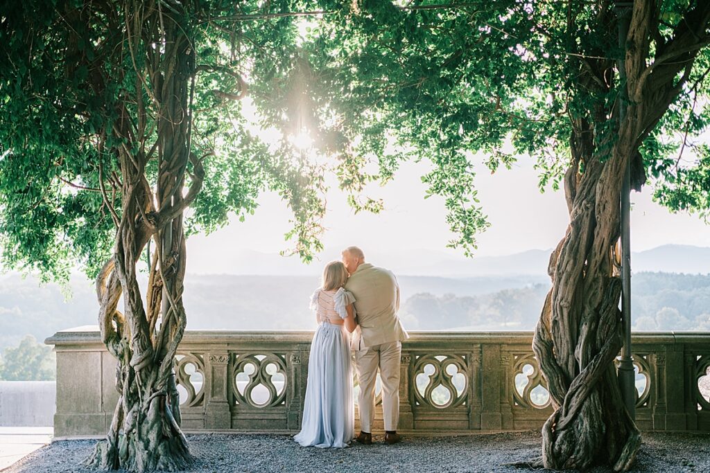 Asheville wedding photographer captures couple on Library Terrace