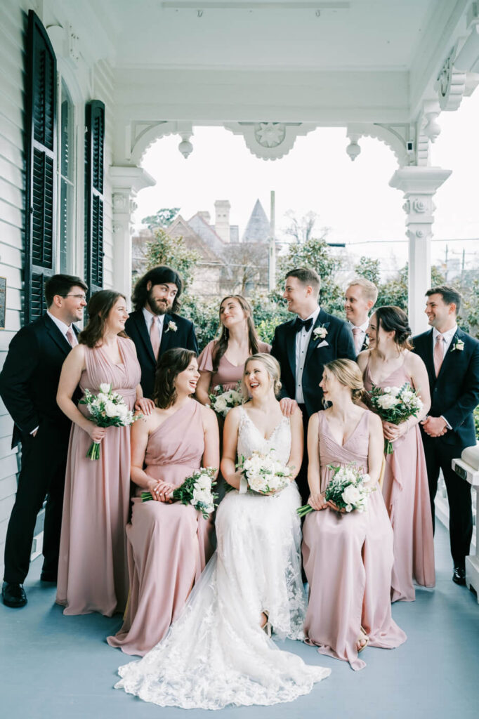 Wedding party on the Merrimon-Wynne House porch.