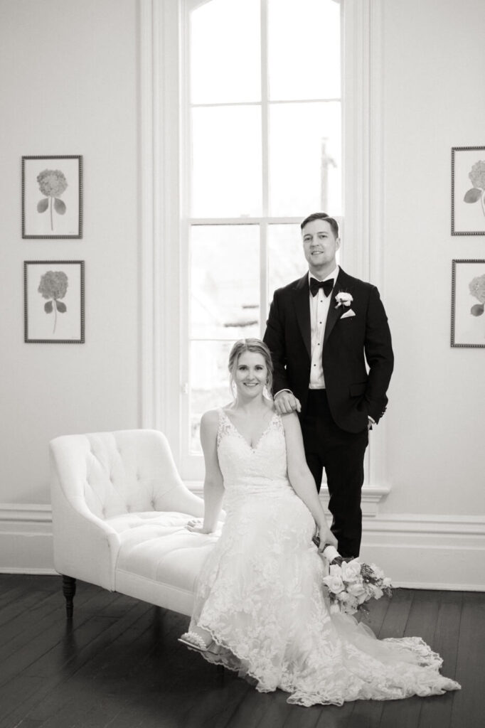 Bride and groom portrait inside the Merrimon-Wynne House