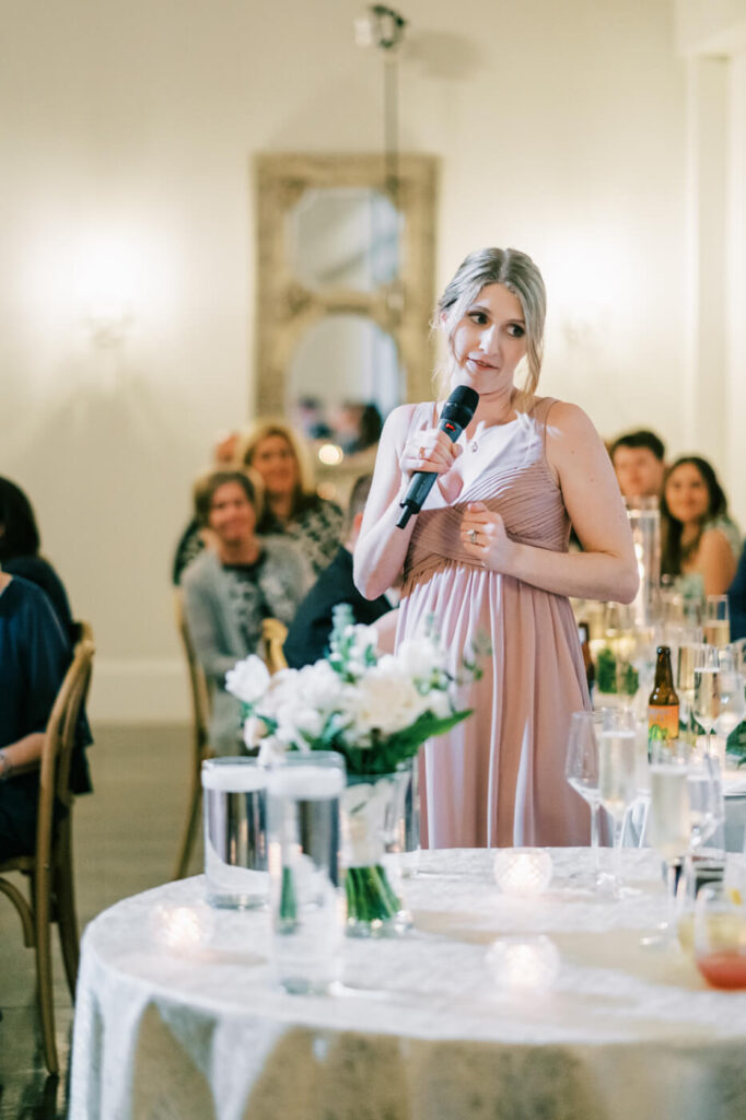 Maid of honor speech in the carriage house.