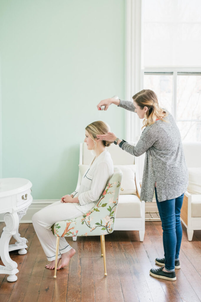 Bride while getting ready at the Merrimon-Wynne House in Raleigh, NC.