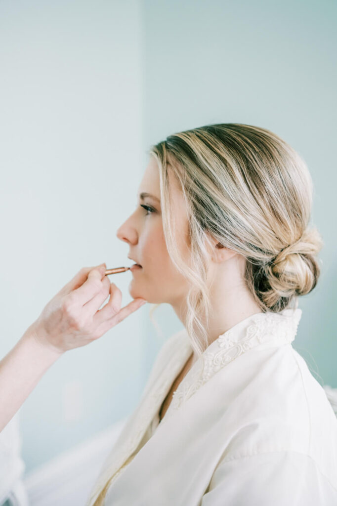 Bride while getting ready at the Merrimon-Wynne House in Raleigh, NC.