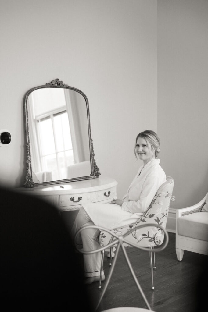 Bride while getting ready at the Merrimon-Wynne House in Raleigh, NC.